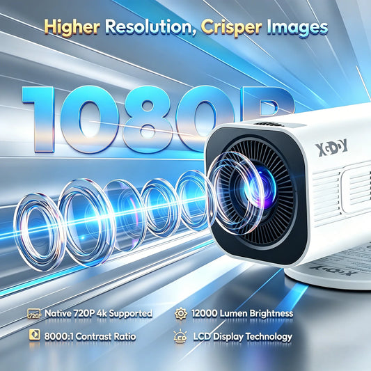 XGODY Mini 4K Projector, 720P Native 300 ANSI, Android 11 Short Throw Smart Projector WiFi 6 BT5.4, 180° Stand, Auto Keystone for Home Theater Bedroom Gift