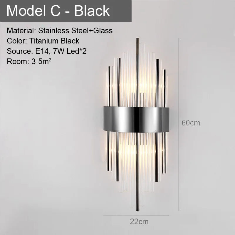 LED Glass Wall Lamp Bedside Bathroom Stairs Living Room Entrance Decoration Nordic Wall Light Indoor Lighting E14