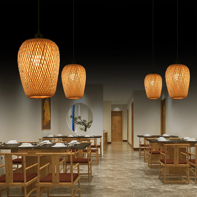 Hand-woven Chinese Style Weaving Hanging Lamps 18/19/30cm Restaurant Home Decor Lighting Fixtures Bamboo Pendant Lamp