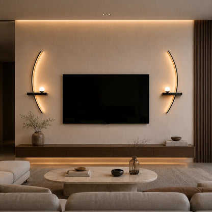 Modern Curved LED Wall Sconce with Globe Lamp, 2‑Pack Indoor Wall Light Fixture, Decorative Wall Lamp for Living Room TV Background Bedroom Hallway Home Decor