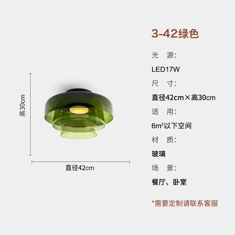 Designer Atmosphere Amber/Gray/Green Glass Ceiling Light Modern LED Indoor Lighting Bedroom Dining Room Balcony Study Aisle Cafe
