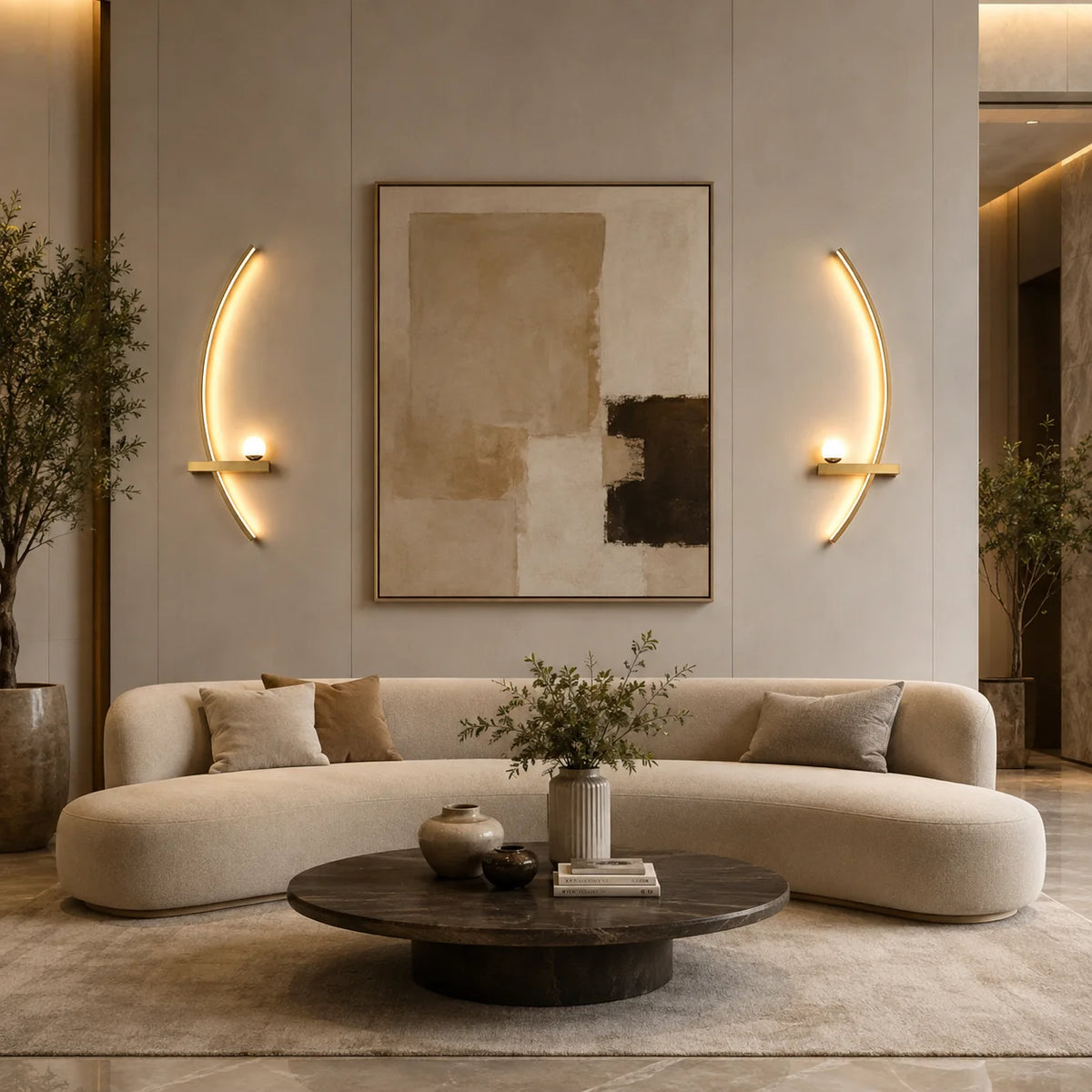 Modern Curved LED Wall Sconce with Globe Lamp, 2‑Pack Indoor Wall Light Fixture, Decorative Wall Lamp for Living Room TV Background Bedroom Hallway Home Decor