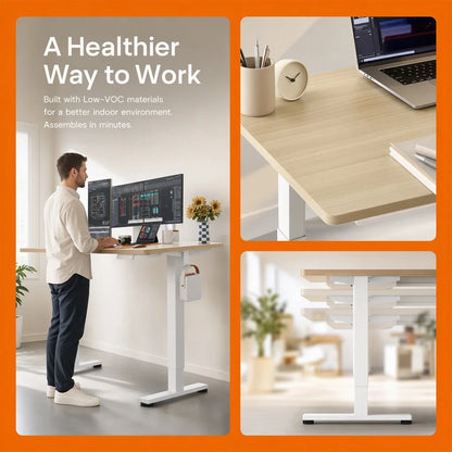 Height Adjustable Electric Standing Desk, 71 X 30 Inches Sit Stand up Desk, Memory Computer Home Office Desk, Natural