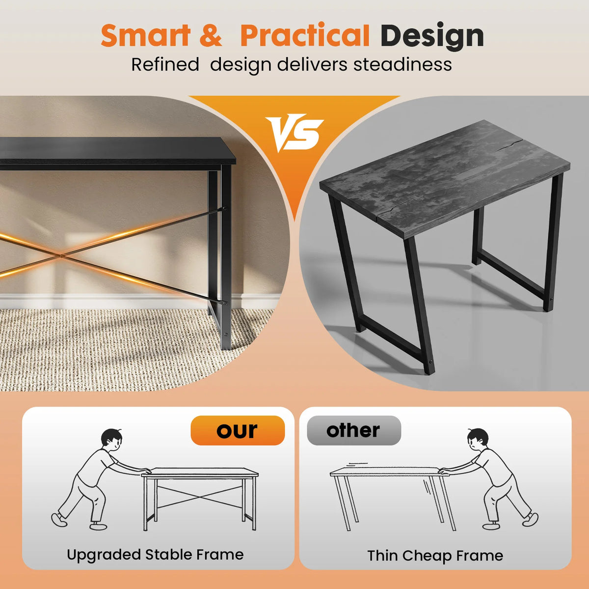 MCQ 31 Inch Standing Office Computer Desk Sturdy Metal Frame and Compact Modern Design with X-Shaped Gaming Writing Work and Study Desk for Home Office