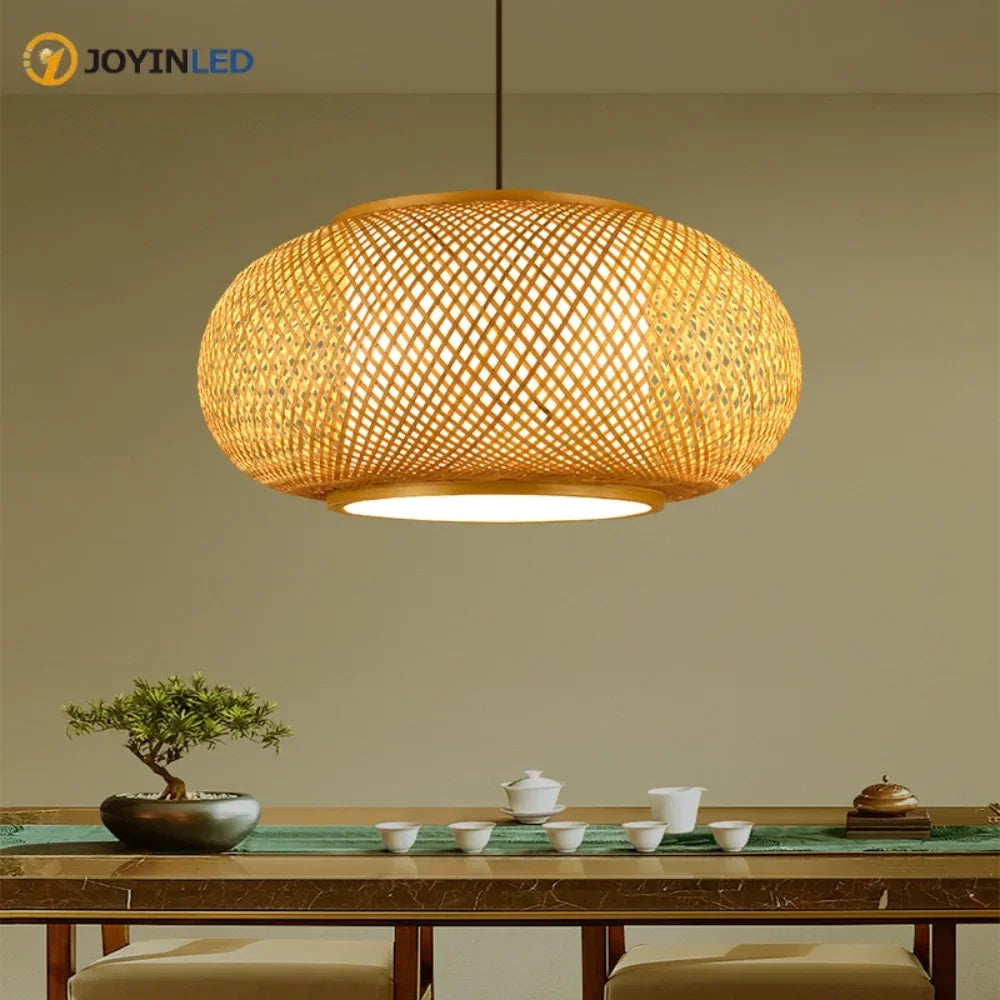 Pastoral Tea Room Chandelier, Southeast Asian Restaurant, Bedroom Light, Japanese Bamboo Craft, Bamboo Woven Lantern