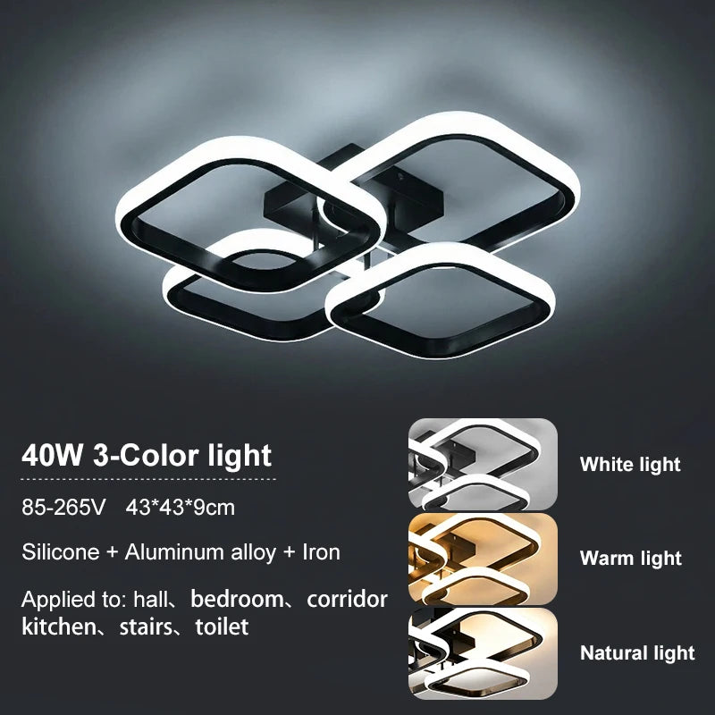 43CM Nordic LED Ceiling Lamp Square Aluminium Balck White Home Decor For Living Room Bedroom Restaurant Indoor Lighting Fixtures