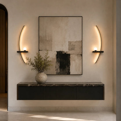 Modern Curved LED Wall Sconce with Globe Lamp, 2‑Pack Indoor Wall Light Fixture, Decorative Wall Lamp for Living Room TV Background Bedroom Hallway Home Decor
