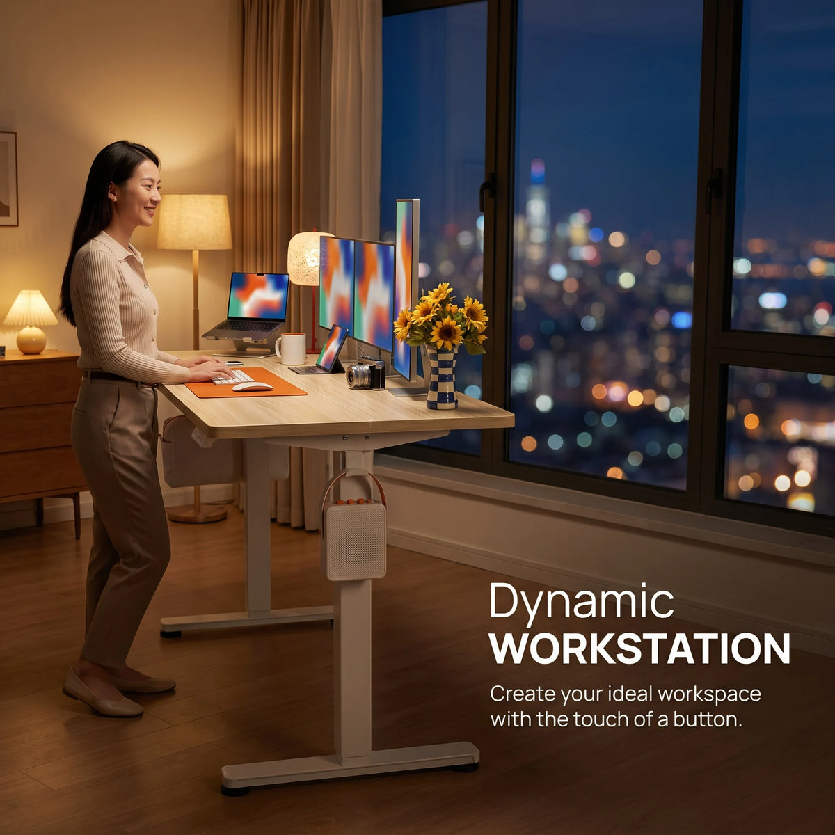 Height Adjustable Electric Standing Desk, 71 X 30 Inches Sit Stand up Desk, Memory Computer Home Office Desk, Natural