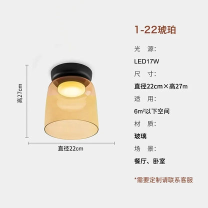 Designer Atmosphere Amber/Gray/Green Glass Ceiling Light Modern LED Indoor Lighting Bedroom Dining Room Balcony Study Aisle Cafe