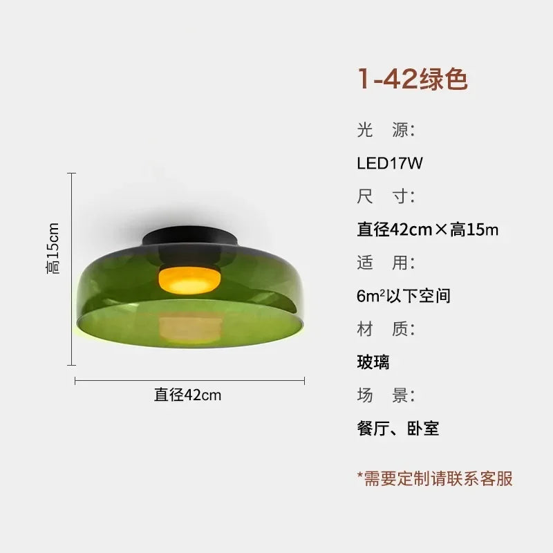 Designer Atmosphere Amber/Gray/Green Glass Ceiling Light Modern LED Indoor Lighting Bedroom Dining Room Balcony Study Aisle Cafe