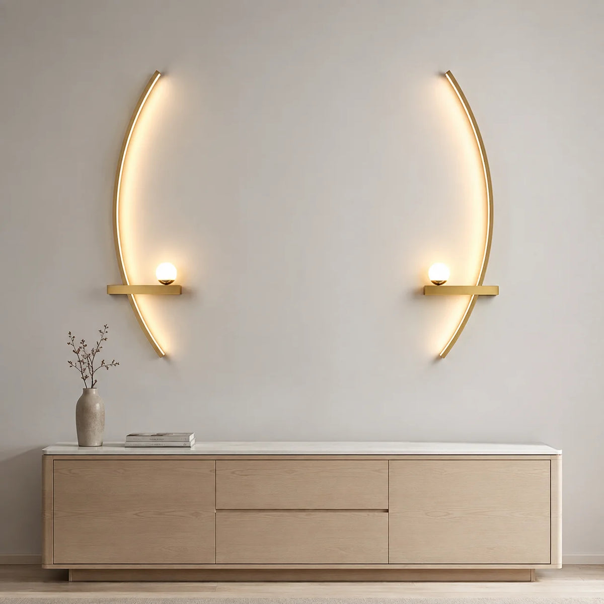 Modern Curved LED Wall Sconce with Globe Lamp, 2‑Pack Indoor Wall Light Fixture, Decorative Wall Lamp for Living Room TV Background Bedroom Hallway Home Decor