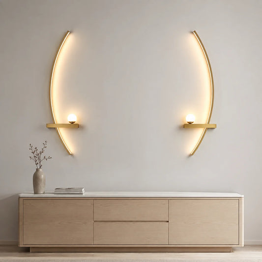 Modern Curved LED Wall Sconce with Globe Lamp, 2‑Pack Indoor Wall Light Fixture, Decorative Wall Lamp for Living Room TV Background Bedroom Hallway Home Decor