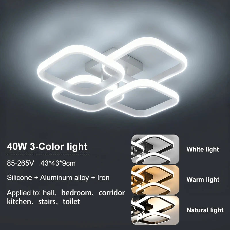 43CM Nordic LED Ceiling Lamp Square Aluminium Balck White Home Decor For Living Room Bedroom Restaurant Indoor Lighting Fixtures