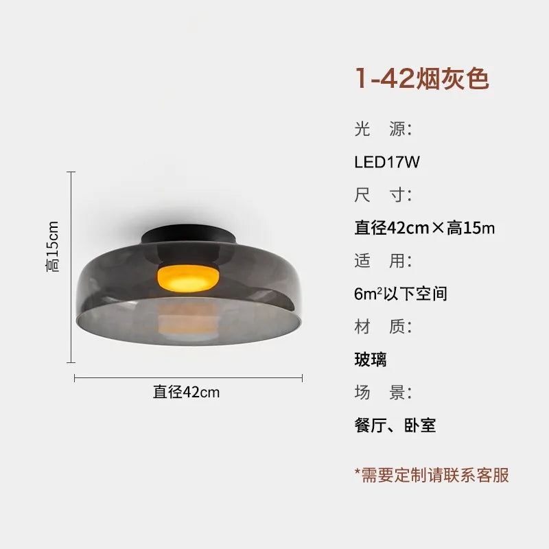 Designer Atmosphere Amber/Gray/Green Glass Ceiling Light Modern LED Indoor Lighting Bedroom Dining Room Balcony Study Aisle Cafe