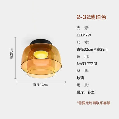 Designer Atmosphere Amber/Gray/Green Glass Ceiling Light Modern LED Indoor Lighting Bedroom Dining Room Balcony Study Aisle Cafe