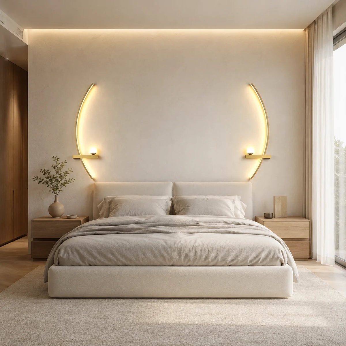 Modern Curved LED Wall Sconce with Globe Lamp, 2‑Pack Indoor Wall Light Fixture, Decorative Wall Lamp for Living Room TV Background Bedroom Hallway Home Decor