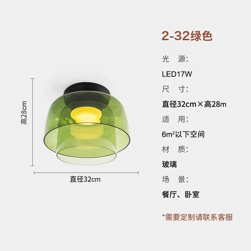 Designer Atmosphere Amber/Gray/Green Glass Ceiling Light Modern LED Indoor Lighting Bedroom Dining Room Balcony Study Aisle Cafe