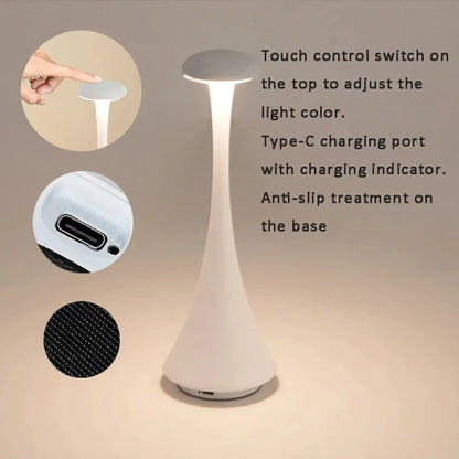 Mushroom Table Lamp, USB-C Rechargeable Wireless Touch Creative Night Light for Hotel, Bedroom & Home Atmosphere