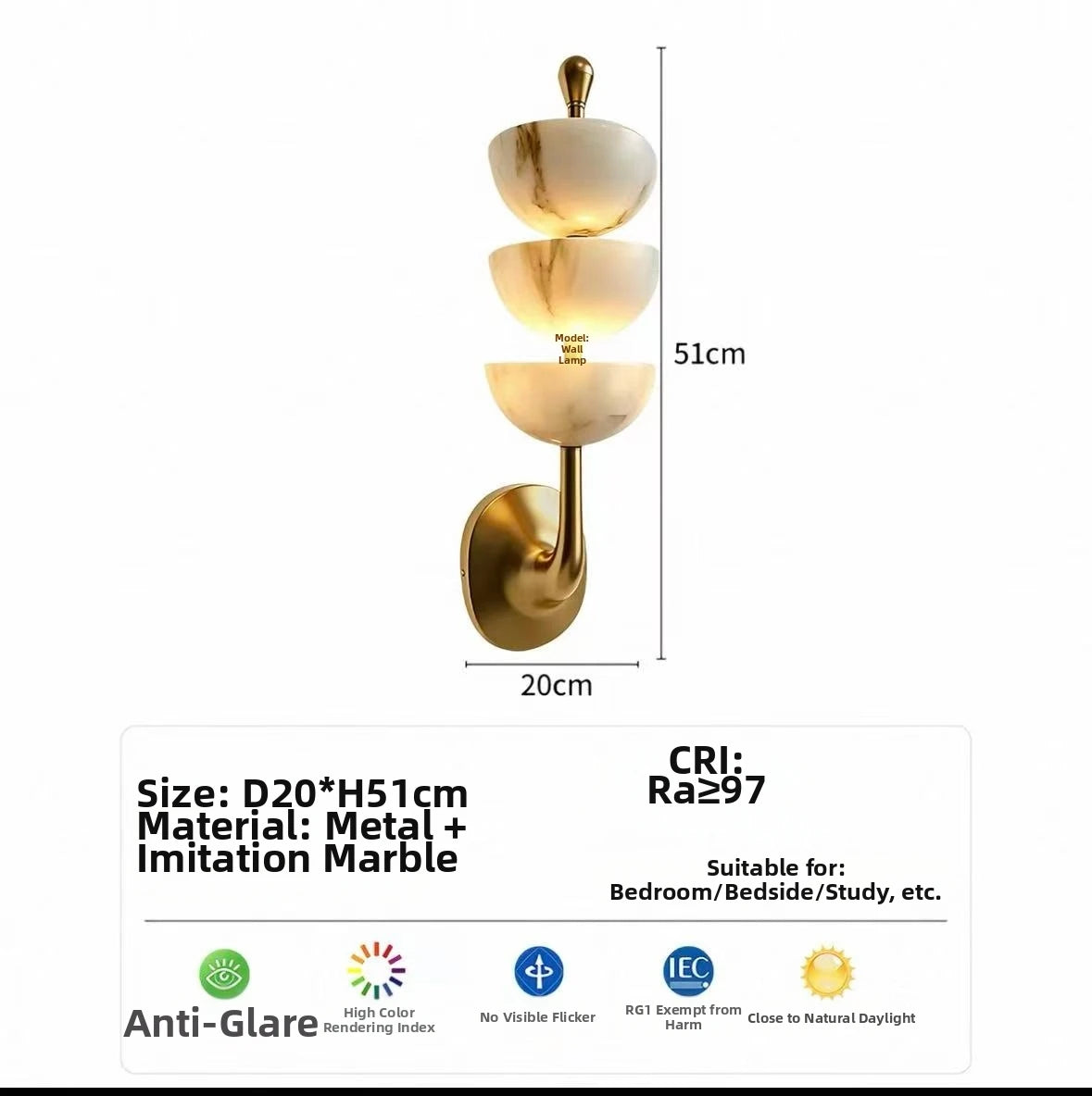 All-copper Marble Wall Lamp, Nordic Modern Luxury, Living Room And Bedroom Bedside, French-style Living Room Background Wall, Le