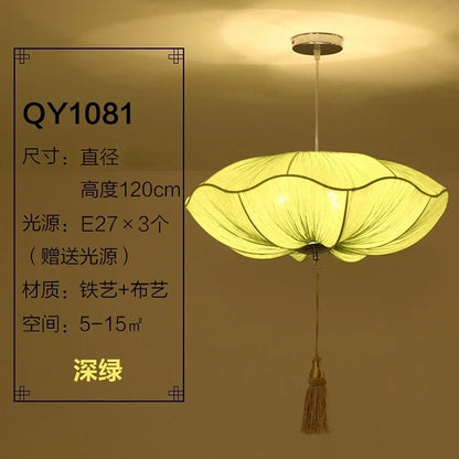 Chinese Lantern Pendant Lights Southeast Asian Handmade Fabric Hanging Lamp Restaurant Kitchen Lotus Leaf Suspension Lustre Lamp