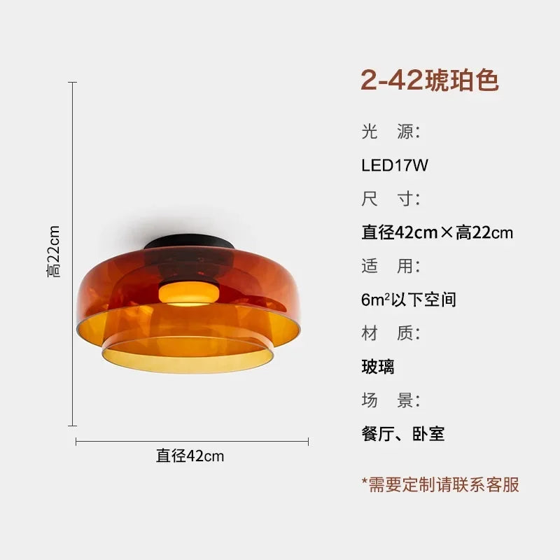 Designer Atmosphere Amber/Gray/Green Glass Ceiling Light Modern LED Indoor Lighting Bedroom Dining Room Balcony Study Aisle Cafe