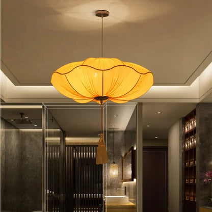 Chinese Lantern Pendant Lights Southeast Asian Handmade Fabric Hanging Lamp Restaurant Kitchen Lotus Leaf Suspension Lustre Lamp