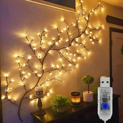 1PC 144/96/72LED USB Powered Willow Vine Light, Bendable Branch Design, 8 Lighting Modes, Used for Bedroom Wedding Holiday Decor