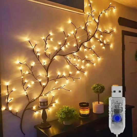 1PC 144/96/72LED USB Powered Willow Vine Light, Bendable Branch Design, 8 Lighting Modes, Used for Bedroom Wedding Holiday Decor