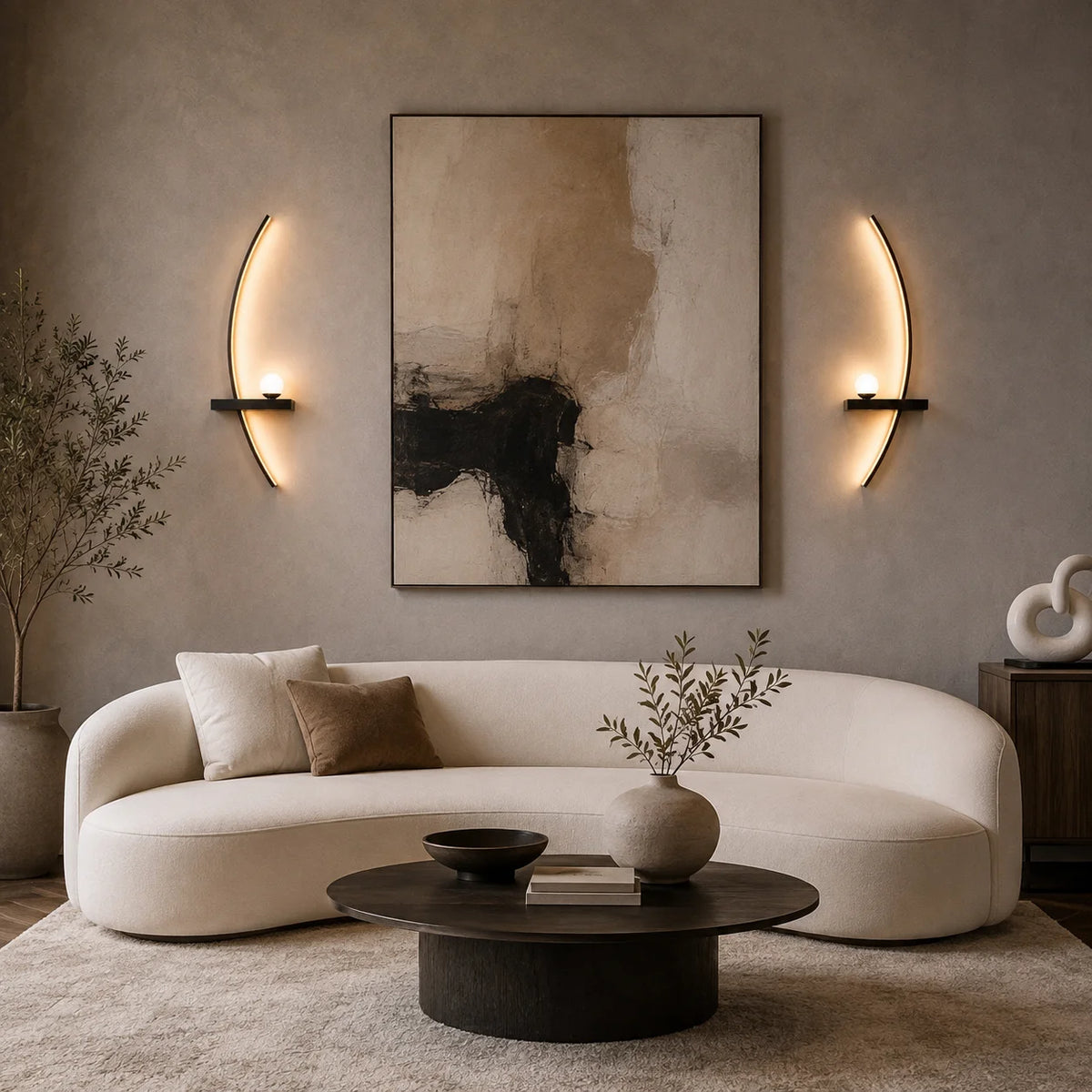 Modern Curved LED Wall Sconce with Globe Lamp, 2‑Pack Indoor Wall Light Fixture, Decorative Wall Lamp for Living Room TV Background Bedroom Hallway Home Decor