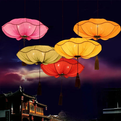 Chinese Lantern Pendant Lights Southeast Asian Handmade Fabric Hanging Lamp Restaurant Kitchen Lotus Leaf Suspension Lustre Lamp