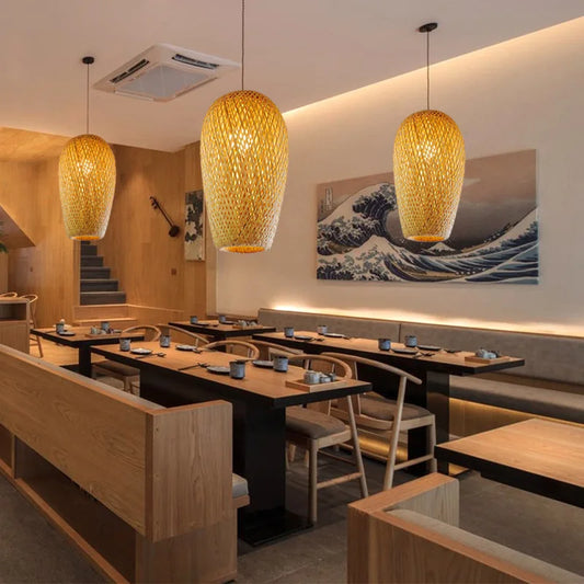 Hand-woven Chinese Style Weaving Hanging Lamps 18/19/30cm Restaurant Home Decor Lighting Fixtures Bamboo Pendant Lamp