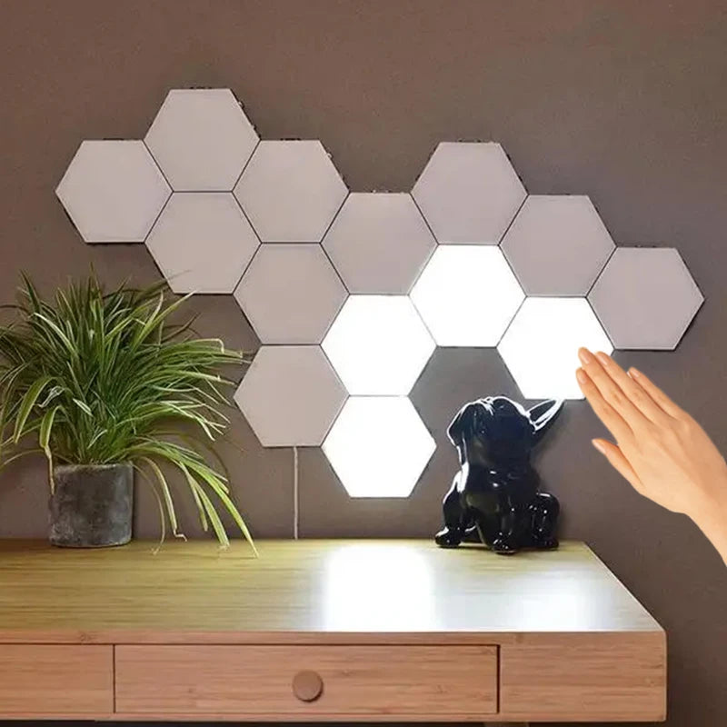 Hexagonal Touch Switch LED Wall Lamp Splicable Smart Home Bedroom Lamp AC 110 220V Quantum Night Light for Living Room Bedroom