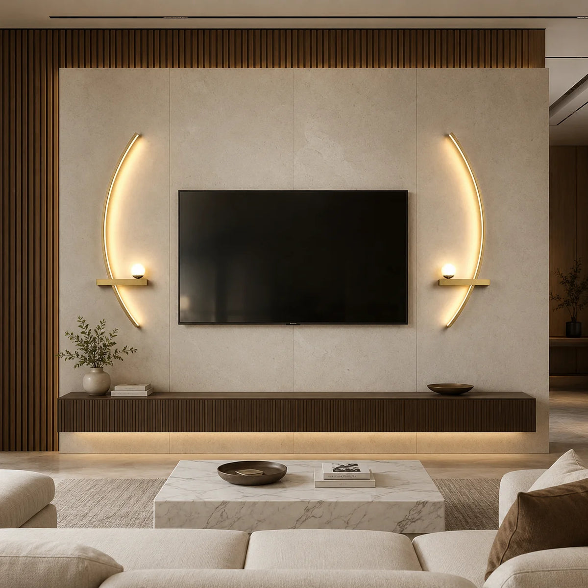 Modern Curved LED Wall Sconce with Globe Lamp, 2‑Pack Indoor Wall Light Fixture, Decorative Wall Lamp for Living Room TV Background Bedroom Hallway Home Decor