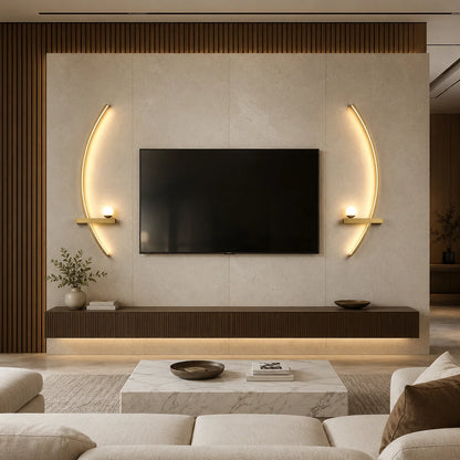 Modern Curved LED Wall Sconce with Globe Lamp, 2‑Pack Indoor Wall Light Fixture, Decorative Wall Lamp for Living Room TV Background Bedroom Hallway Home Decor
