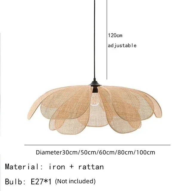 Japanese Style Weaving Petal Willow LED Chandelier Rattan Penant Lamp for House Decoration Room Decor Indoor Lighting Fixture