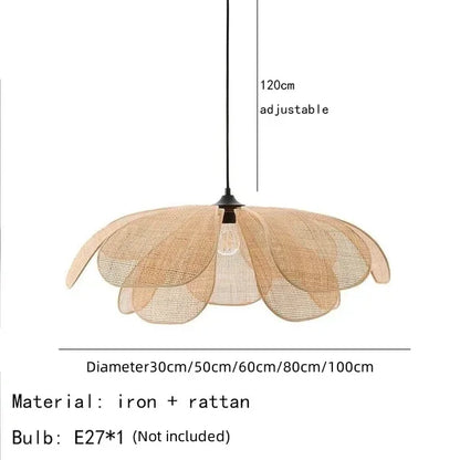 Japanese Style Weaving Petal Willow LED Chandelier Rattan Penant Lamp for House Decoration Room Decor Indoor Lighting Fixture