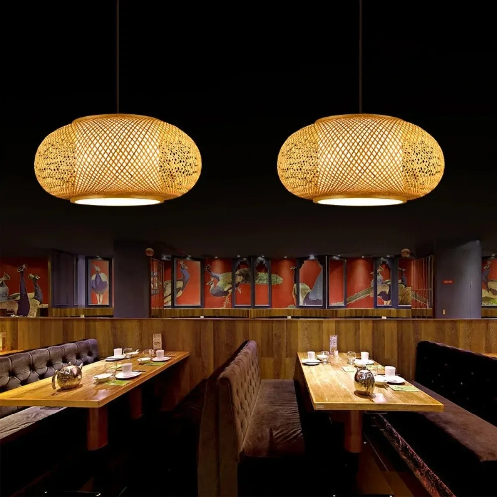 Pastoral Tea Room Chandelier, Southeast Asian Restaurant, Bedroom Light, Japanese Bamboo Craft, Bamboo Woven Lantern