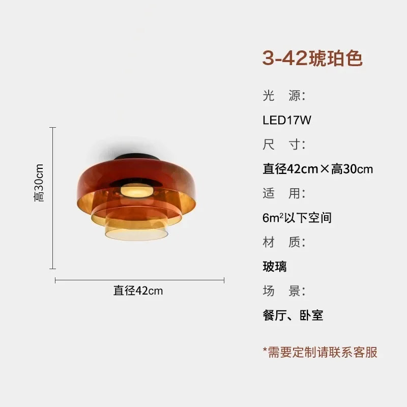 Designer Atmosphere Amber/Gray/Green Glass Ceiling Light Modern LED Indoor Lighting Bedroom Dining Room Balcony Study Aisle Cafe