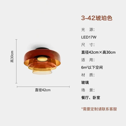 Designer Atmosphere Amber/Gray/Green Glass Ceiling Light Modern LED Indoor Lighting Bedroom Dining Room Balcony Study Aisle Cafe