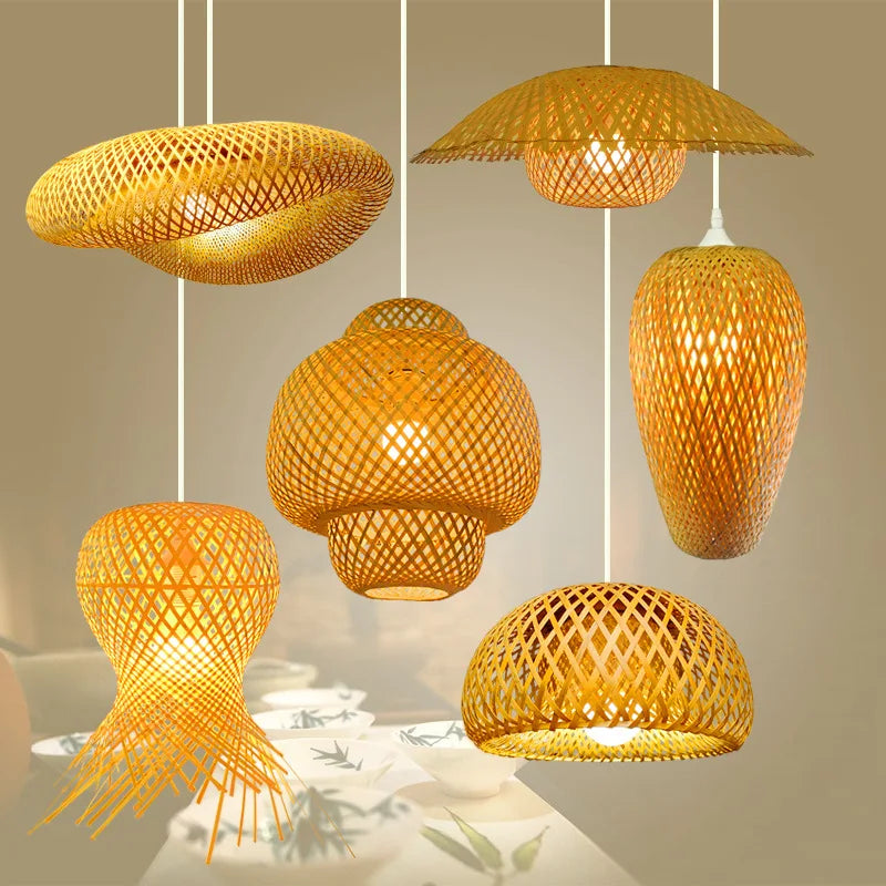 Hand-woven Chinese Style Weaving Hanging Lamps 18/19/30cm Restaurant Home Decor Lighting Fixtures Bamboo Pendant Lamp