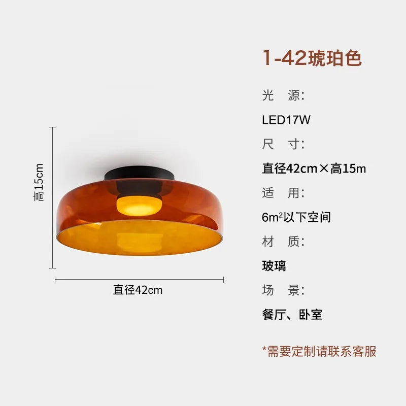 Designer Atmosphere Amber/Gray/Green Glass Ceiling Light Modern LED Indoor Lighting Bedroom Dining Room Balcony Study Aisle Cafe