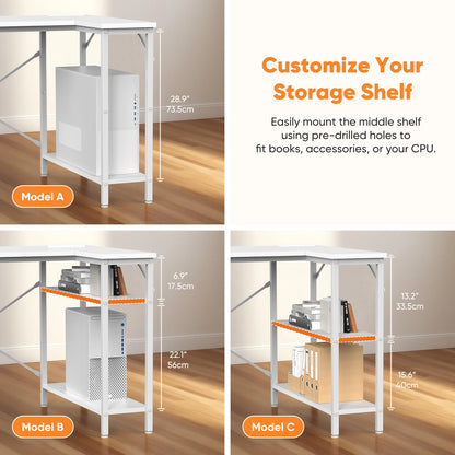 MCQ 47 Inch L Shaped Standing Office Desk with 3 Fabric Drawers Ergonomic Adjustable Storage Shelf Power Outlet Gaming Table for Home Office Use Workstation