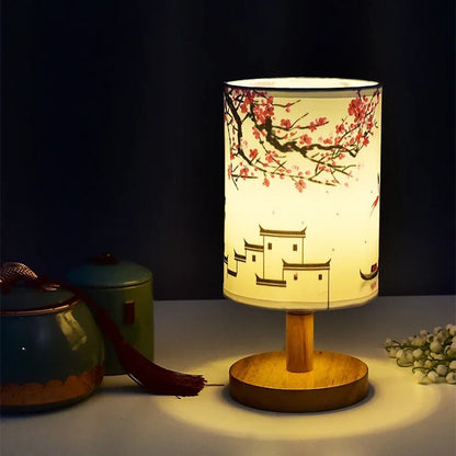 LED Square Decoration Table Lamps Simple Chinese Style Dimmable EU Plug Night Light Fabric Lampshade Bedroom Bedside Lights