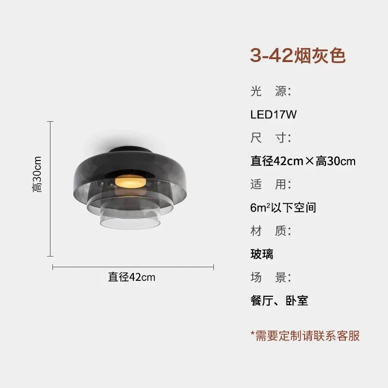 Designer Atmosphere Amber/Gray/Green Glass Ceiling Light Modern LED Indoor Lighting Bedroom Dining Room Balcony Study Aisle Cafe