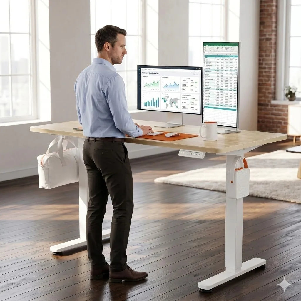 Height Adjustable Electric Standing Desk, 71 X 30 Inches Sit Stand up Desk, Memory Computer Home Office Desk, Natural