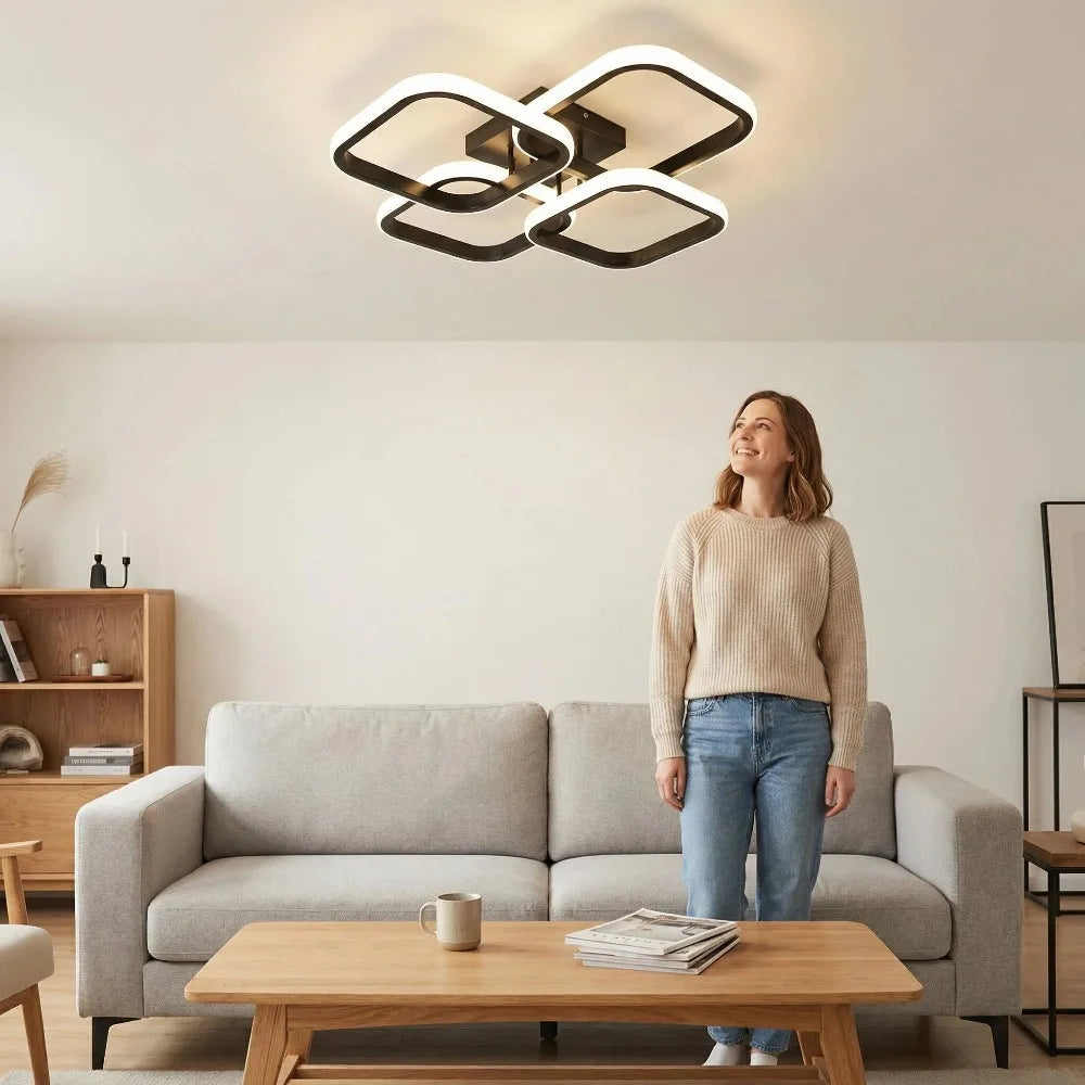 43CM Nordic LED Ceiling Lamp Square Aluminium Balck White Home Decor For Living Room Bedroom Restaurant Indoor Lighting Fixtures
